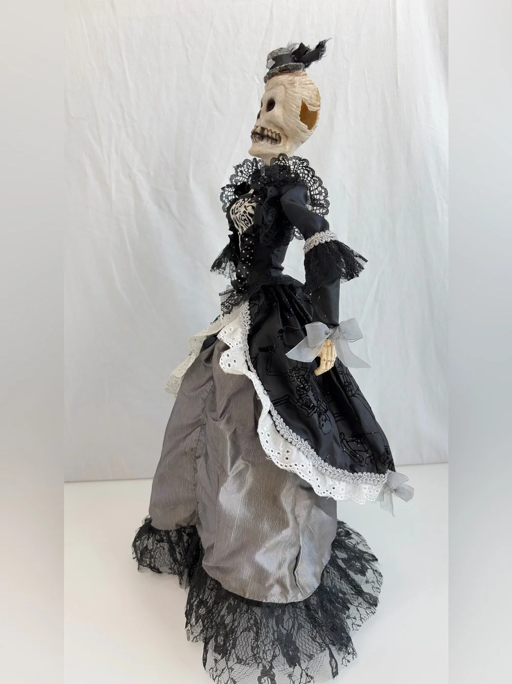Halloween decor Day of the Dead skeleton doll Black Victorian Dress **Flawed